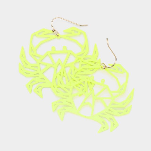 Madeline Love Neon, Yellow Brass Metal Cutout Crab Dangle Earrings