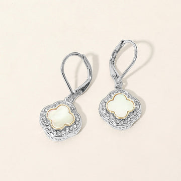 Madeline Love Mother of Pearl 14K Gold Plated CZ Pave Rim Quatrefoil Charm Drop Earrings