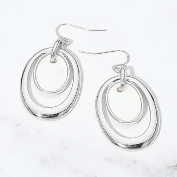 Madeline Love Cream, Rhodium Oval Mother of Pearl Accent Layered Drop Earrings