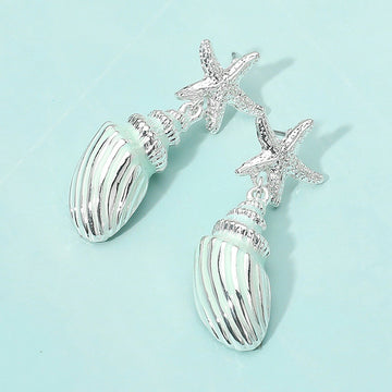 Madeline Love Mint, Silver Silver Dipped Starfish Seashell Drop Dangle Statement Earrings