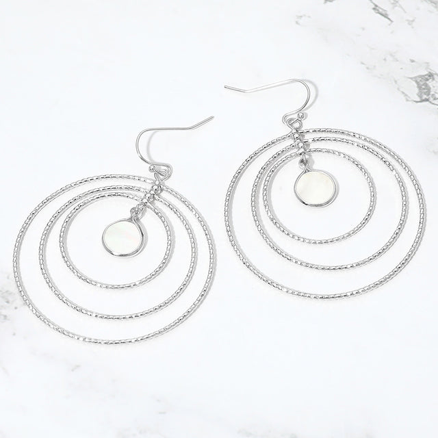 Madeline Love Cream, Rhodium Circle Mother of Pearl Accent Layered Ring Drop Earrings