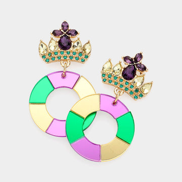  Mardi Gras Resin Open Circle Dangle Earrings