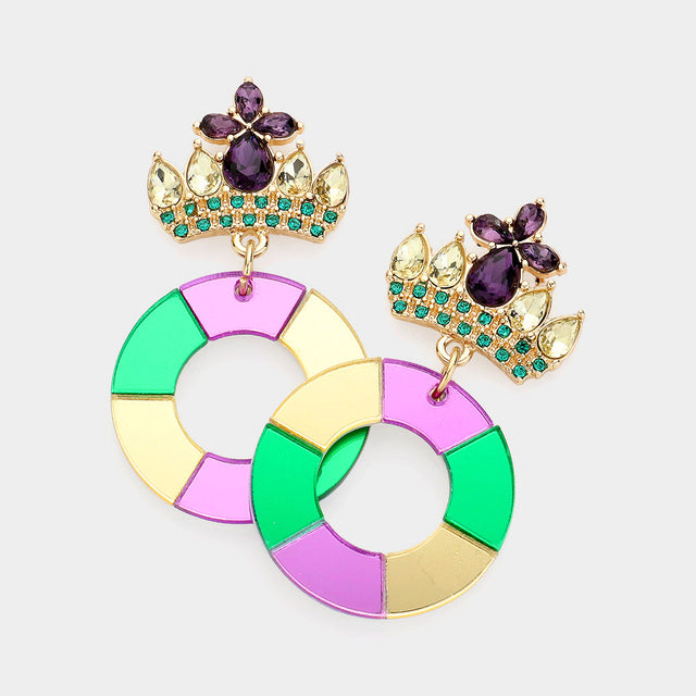  Mardi Gras Resin Open Circle Dangle Earrings
