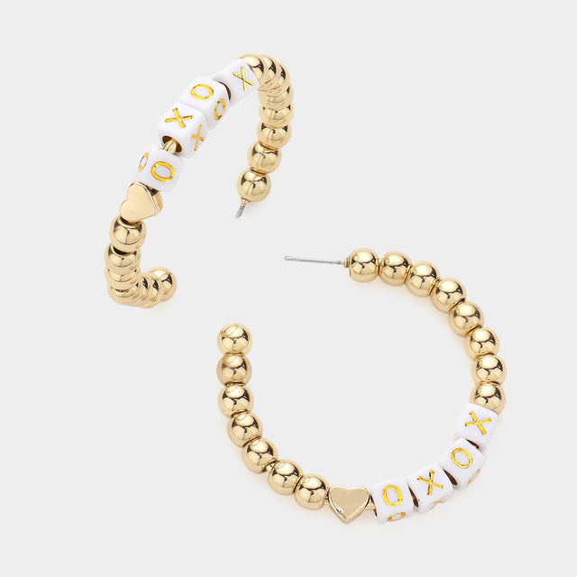 Madeline Love White XOXO Metal Ball Half Hoop Message Earrings