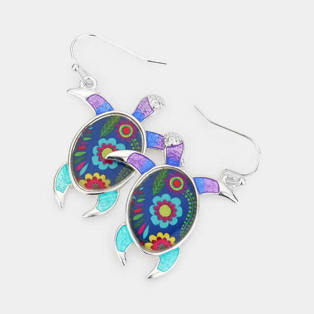 Multi Pattern Detailed Turtle Dangle Earrings