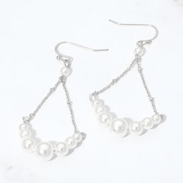 Madeline Love Cream, Rhodium Pearl Chain Drop Earrings