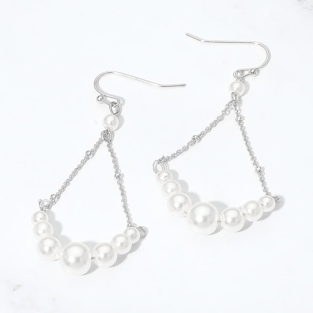 Madeline Love Cream, Rhodium Pearl Chain Drop Earrings