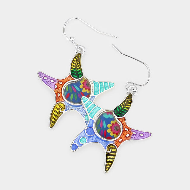 Multi Pattern Detailed Starfish Dangle Earrings