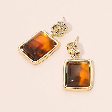 Madeline Love Gold, Tortoise Resin Square Dangle Earrings