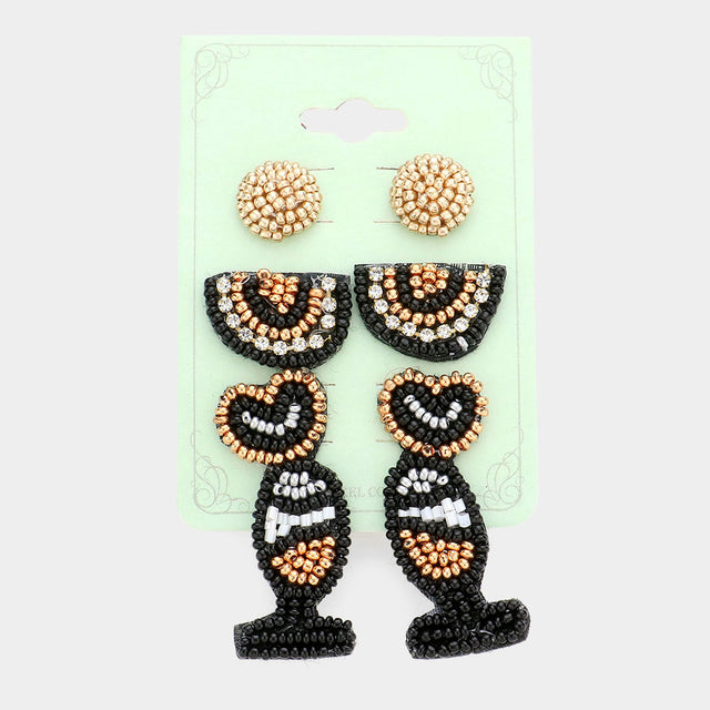 Madeline Love Multi 3Pairs - Felt Back Seed Beaded Champagne Stud Earrings