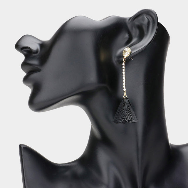 Madeline Love Black, Gold Stone Pointed Metal Cut Out Petal Dropdown Earrings