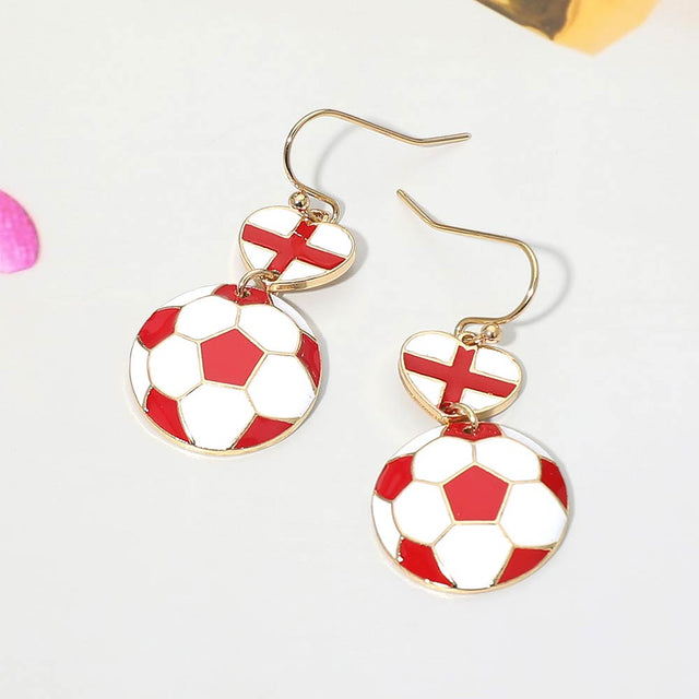 Madeline Love Red, White England Flag Soccer Ball Link Drop Earrings