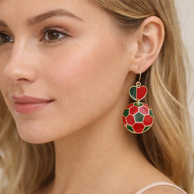 Madeline Love Green, Red Portugal Flag Soccer Ball Link Drop Earrings
