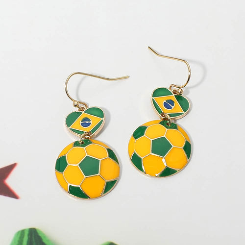 Brazil Flag Soccer Ball Link Drop Earrings - Green, Yellow