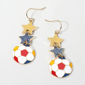 Madeline Love Blue, Red, Yellow Colombia Glittered Double Star Soccer Ball Drop Earrings