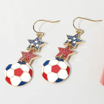 Madeline Love Blue, Red, White USA Glittered Double Star Soccer Ball Drop Earrings