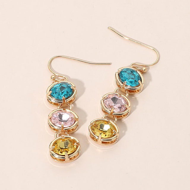 Madeline Love Gold, Multi Faceted Oval Stone Link Drop Earrings