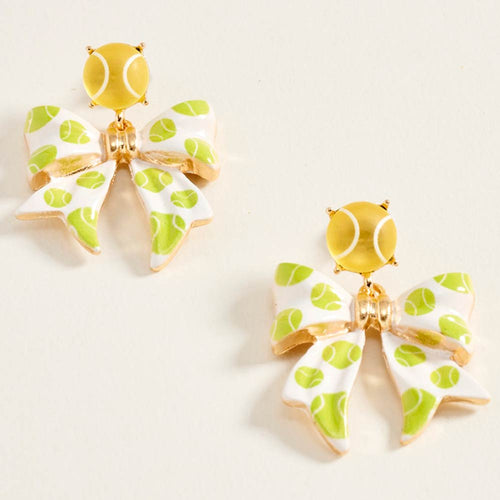 Tennis Ball Bow Drop Dangle Earrings - Yellow
