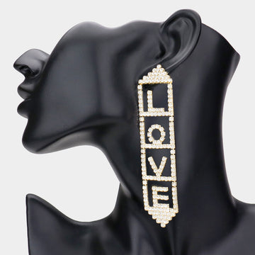 LOVE Rhinestone Pave Message Earrings - Gold - Earrings