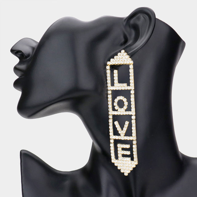 LOVE Rhinestone Pave Message Earrings - Gold - Earrings