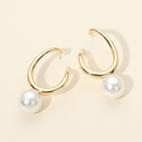 Pearl Drop Sculpted Hoop Earrings - G