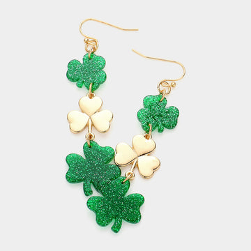 Madeline Love Gold, Multi St Patricks Day Acetate Shamrock Clover Link Dropdown Earrings
