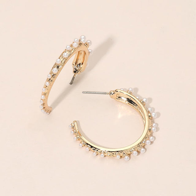 Madeline Love Gold Pearl Around Textured Hoop Earrings