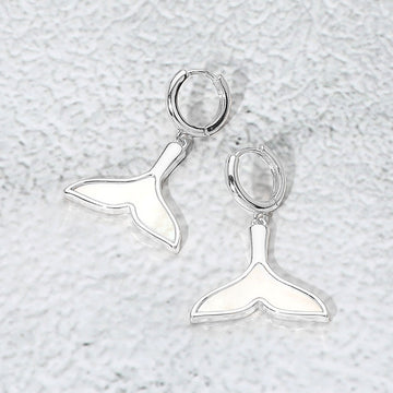 Madeline Love Mother of Pearl, Silver Mother of Pearl Inlay Whale Tale Dangle Earrings