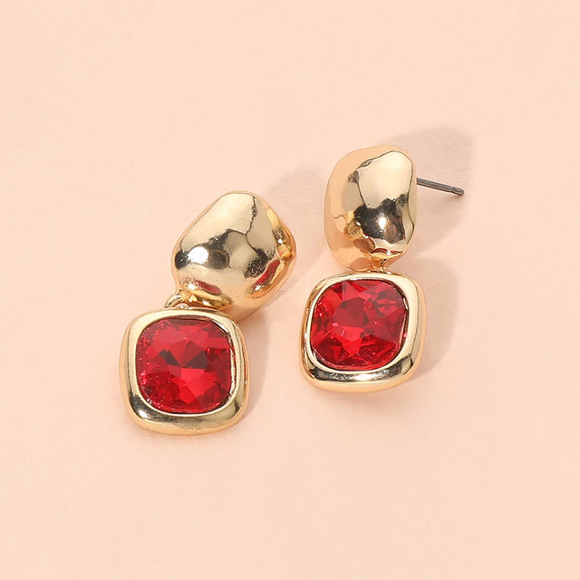 Madeline Love Gold, Siam Geometric Square Stone Drop Earrings
