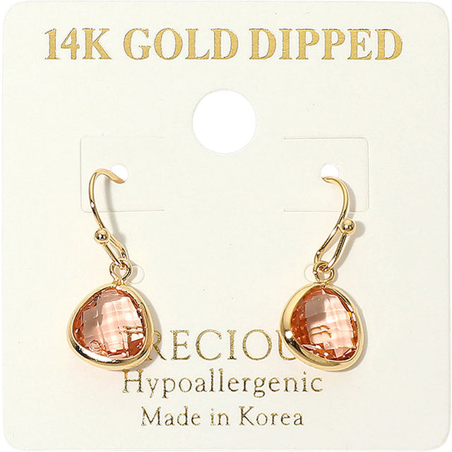 Madeline Love Pink 14K Gold Dipped Hypoallergenic Faceted Teardrop Stone Drop Earrings