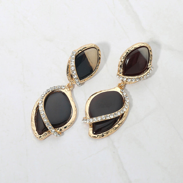 Madeline Love Dark Brown, Gold Rhinestone Pave Accent Abstract Drop Earrings