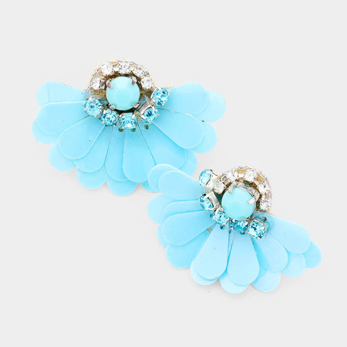 Pave Crystal Sequin Bead Earrings - Turquoise