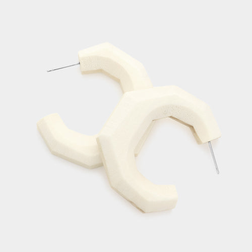 Angled Wood Hoop Earrings - Ivory