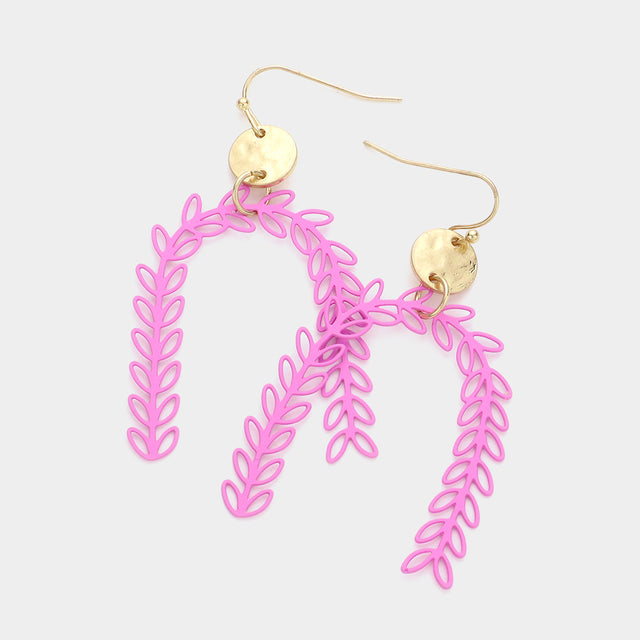 Madeline Love Pink Metal Disc Sprout Cluster Colored Arch Dangle Earrings