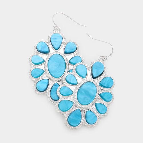 Oval Teardrop Resin Embellished Dangle Earrings - White