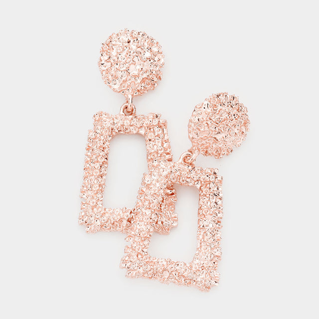 Madeline Love Rose Gold Textured Color Metal Open Trapezoid Knocker Earrings