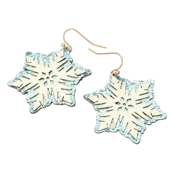 Multi, Glittered Snowflake Dangle Earrings