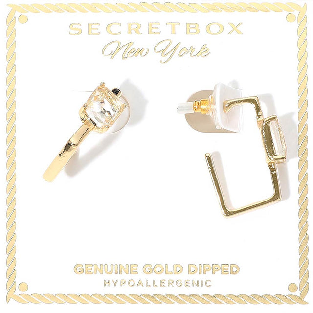 Madeline Love Gold SECRET BOX_Genuine Gold Dipped Emerald Cut Stone Cluster Accent Square Hoop Earrings