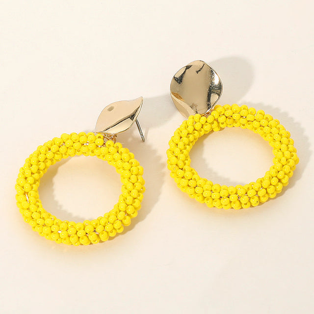 Madeline Love Gold, Yellow Seed Bead Open Circle Dangle Earrings