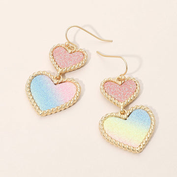 Madeline Love Multi, Pink Glitter Double Heart Link Drop Dangle Earrings