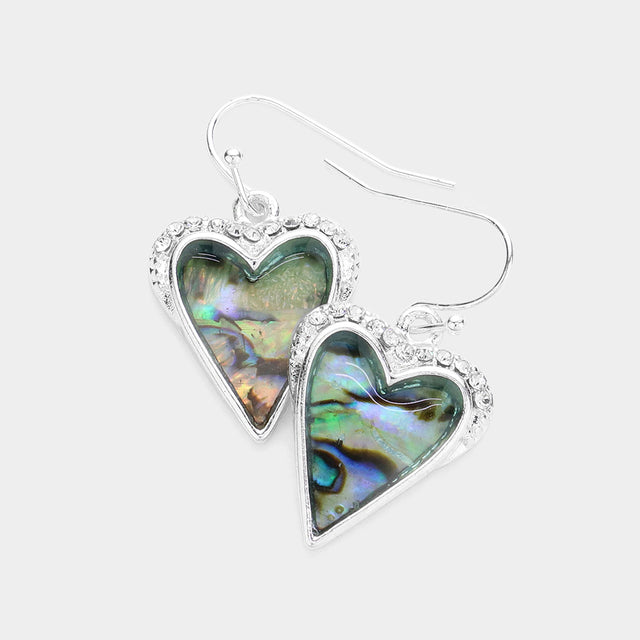 Abalone Heart Dangle Earrings - Abalone - Earrings