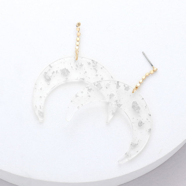 Madeline Love Lucite, Silver Dropped Lucite Double Horn Dangle Earrings