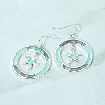 Madeline Love Abalone, Multi, Silver Starfish Accented Abalone Sea Glass Dangle Earrings