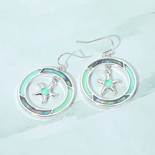 Madeline Love Abalone, Multi, Silver Starfish Accented Abalone Sea Glass Dangle Earrings