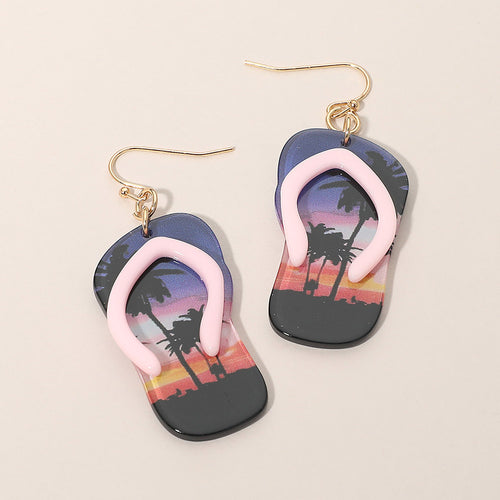 Flip Flop Charm Drop Dangle Earrings - Pink