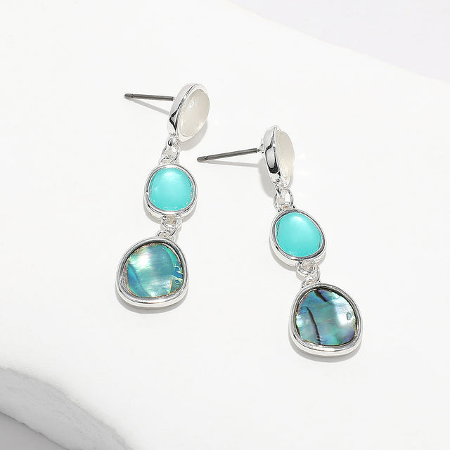 Madeline Love Abalone, Silver Sea Glass Cluster Link Dropdown Earrings