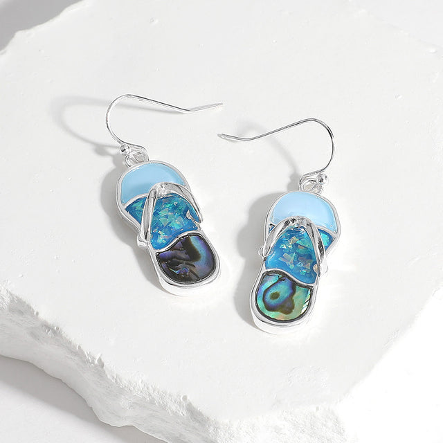 Madeline Love Abalone, Blue, Silver Abalone Sea Glass Flip Flop Dangle Earrings