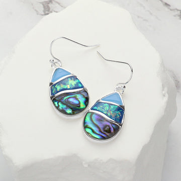 Madeline Love Blue, Silver Abalone Enamel Teardrop Dangle Earrings
