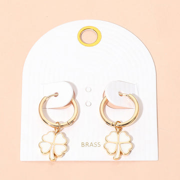 Madeline Love Gold, White Clover Charm Drop Mini Huggie Hoop Earrings