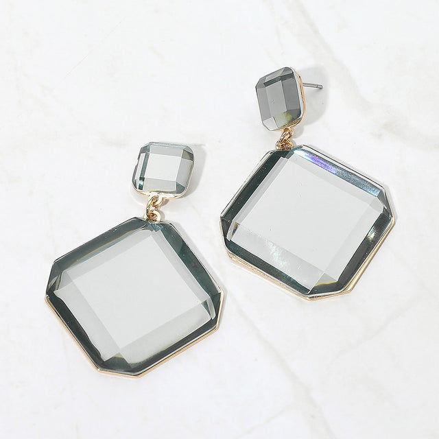 Madeline Love Black Diamond Bold Geometric Faceted Square Drop Dangle Statement Earrings